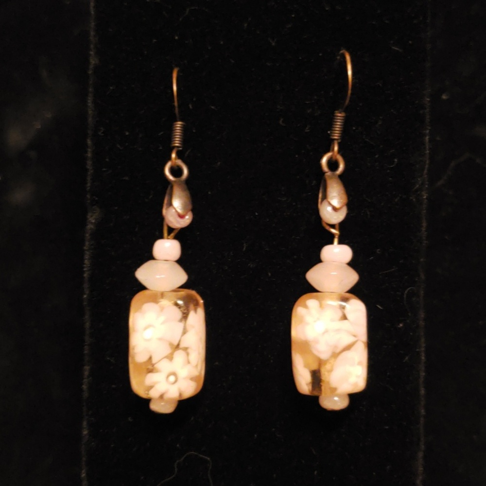 Rose Pink Glass & Agate Drop Earrings